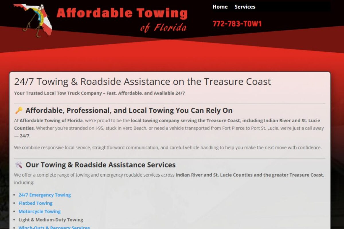Affordable Towing of Florida homepage screenshot Affordable Towing of Florida homepage screenshot