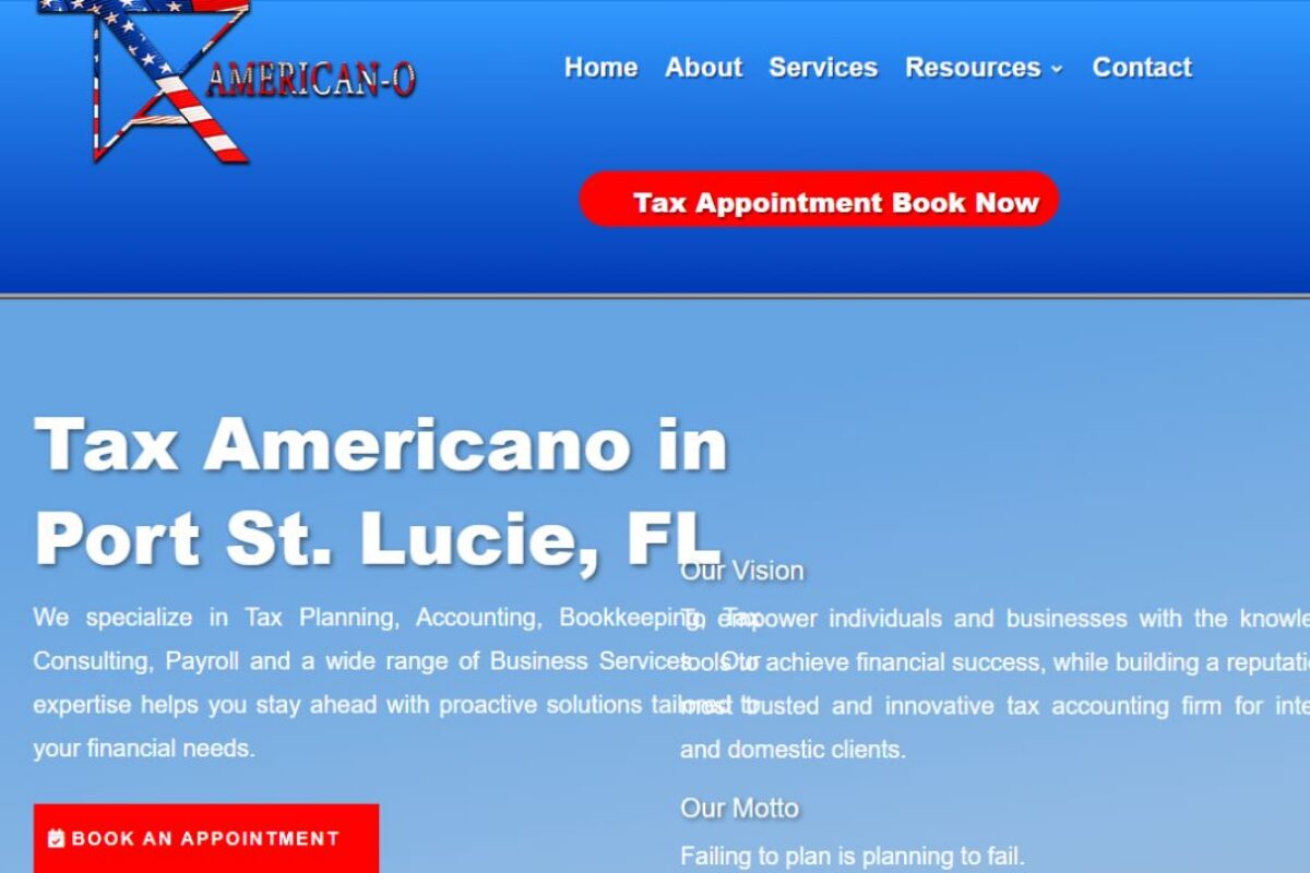 Tax Americano homepage screenshot Tax Americano homepage screenshot